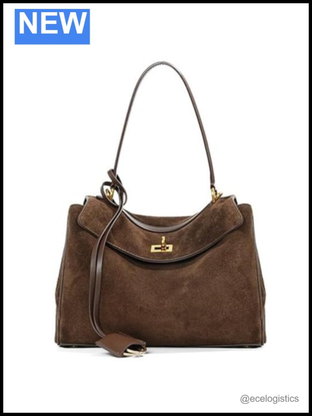 Genuine Leather Cowhide Shoulder Bag with Detachable Strap Flap Buckle Purse